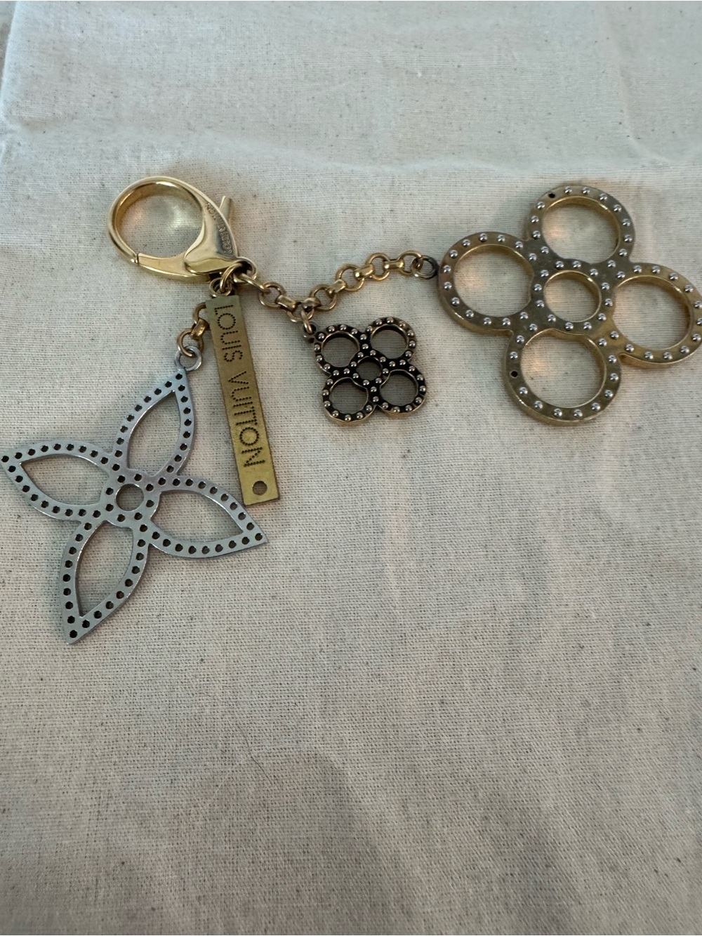 Vintage Authentic Louis Vuitton Gold/Silver-tone Monogram Flower Key Holder